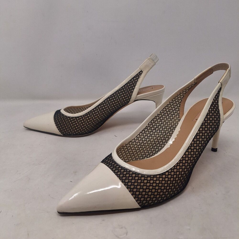 Reed Krakoff White Leather Black Mesh Slingback Pointed Toe Pumps Old Money Sz 6